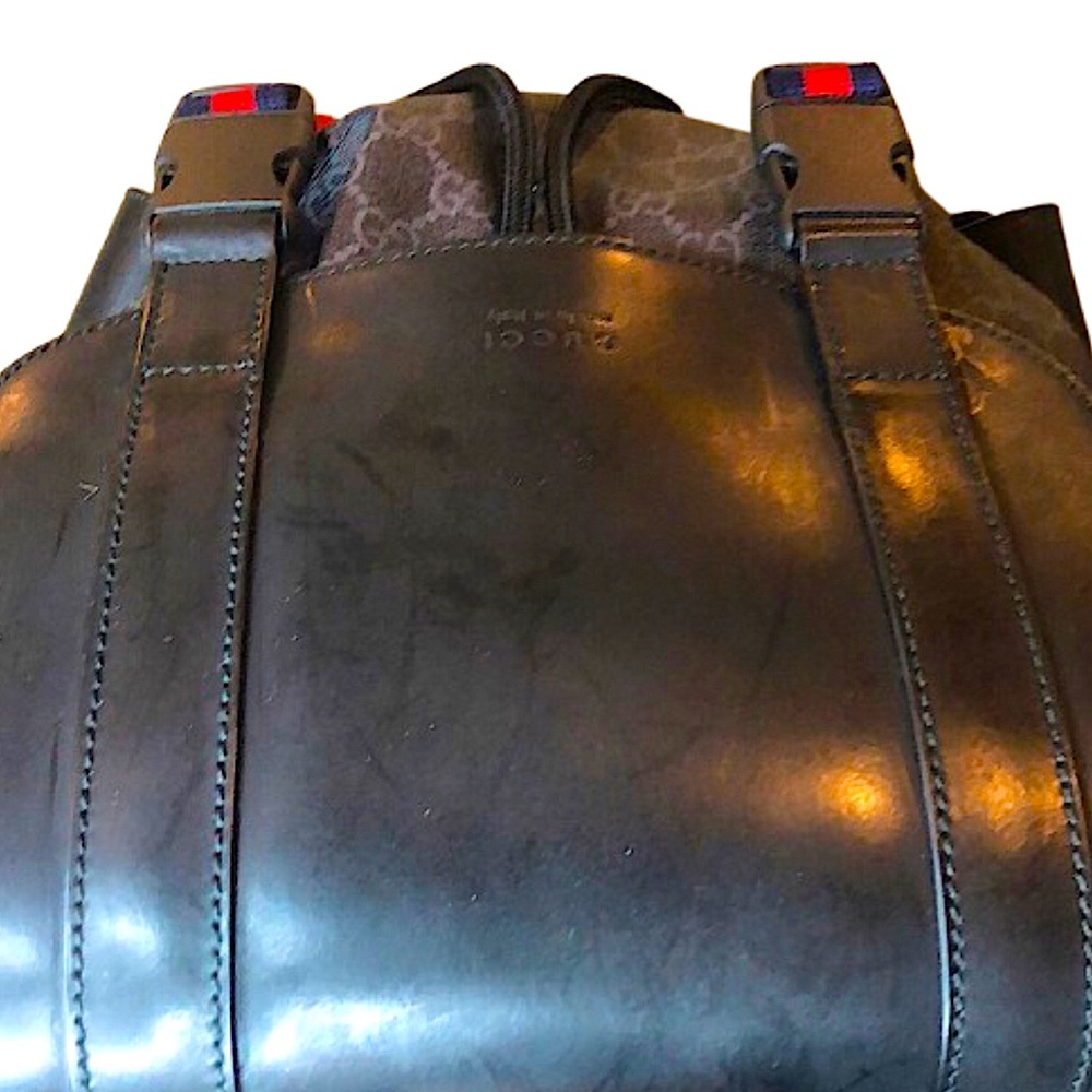 GUCCI GG SUPREME Soft Sided Coated Canvas Leather Black and Grey Backpack COA - Picture 9 of 17